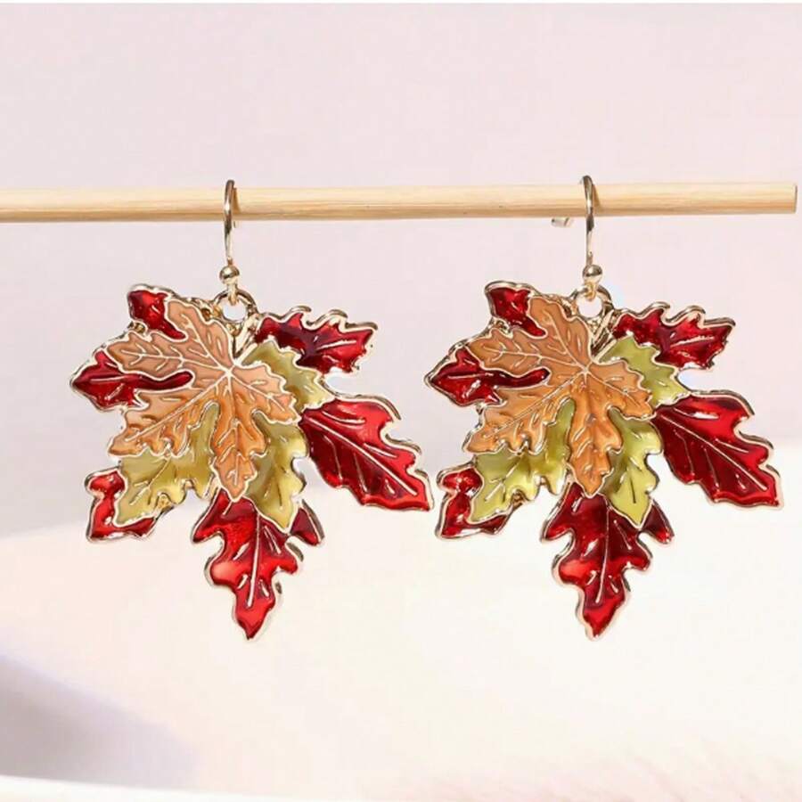 1 Pair Vintage Maple Leaf Drip Oil Textured Earrings