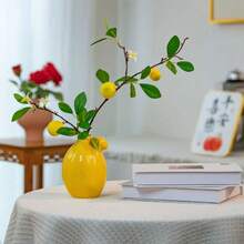 1 Stück rustikale Keramikvase, künstliche Zitronen/Zitronenblatt Trockenblumen Dekoration, Wohnzimmer Esszimmertisch Mittelstück, Büro Einweihungsgeschenk, Lehrertag Geschenk, süße Fruchtschale, Hochzeitsdekoration, Tischaufsatz, schöne Vase/Pflanzgefäß zum Verschenken an Freunde, Lehrer, Klassenkameraden Heimdekoration Raumdekoration Blumenvase Glasvase - Verschiedenfarbig - Übersicht 8