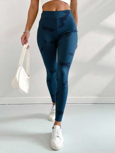 Legging malla dama mujer sexy tejido stretch estampado reflejo agua tai dai preitna elástica bajo ajustado recto posterior costura push up ejercicio GYM deporte vacaciones jardín playa día noche fiesta diario calle cómodo