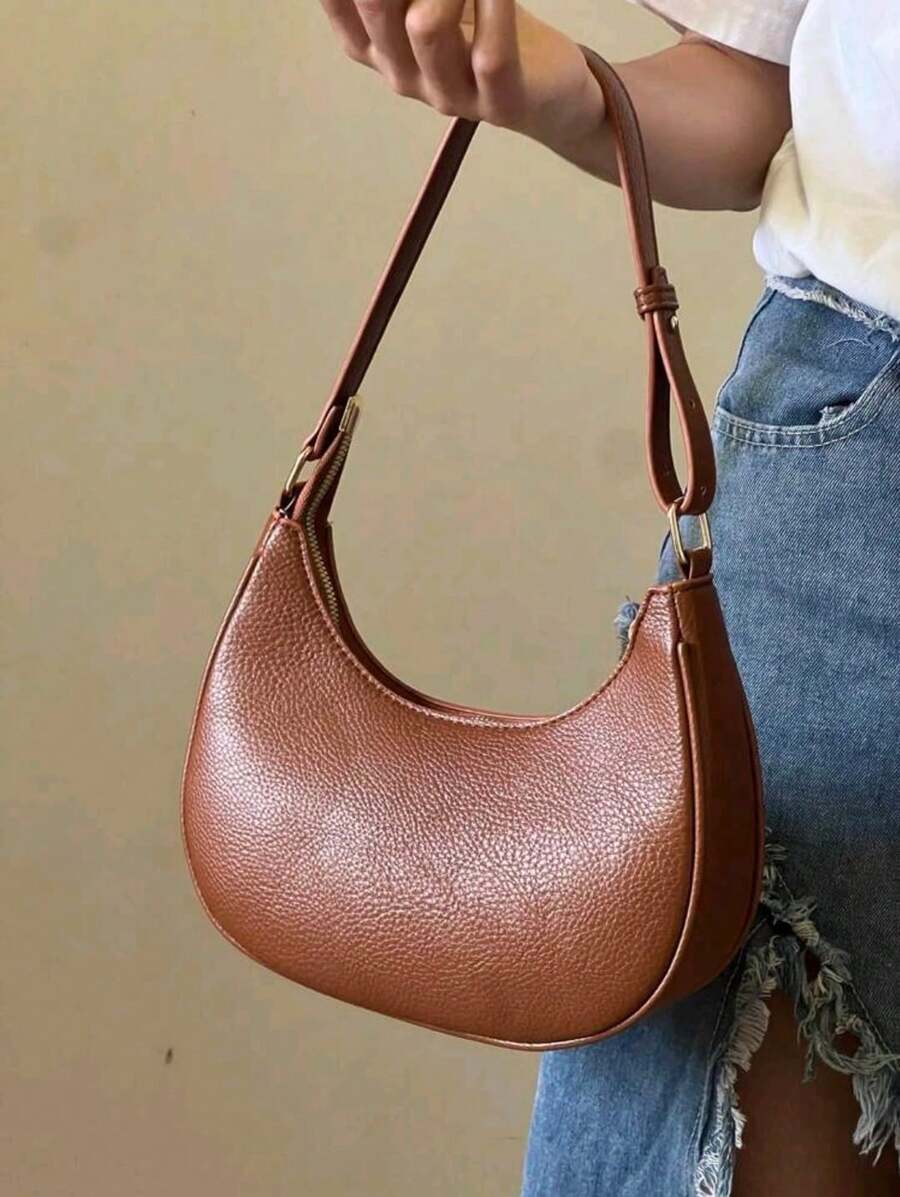Removable Crossbody Bag, Casual Classic Daily Moon Shape, Simple, Sophisticated Style - Camel - View 1
