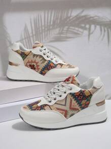 New Bohemian Outdoor Casual Shoes, Breathable Platform Wedges Sneakers For Plus Size Women, Spring & Autumn