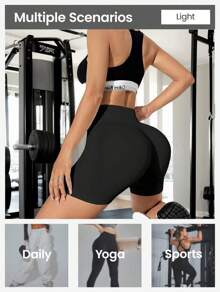 Pantalones cortos de yoga deportiva para mujeres, elásticos con modelaje adelgazante | Shorts veraniegos sin costura, color sólido, diseño ergonómico para realzar glúteos y ajustar cintura