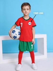 [No.7 Children' Football Shirt]Custom Portuguese-Style Jerseys For Ages 3-12 | Support Logo/Name/Team Badge Embroidery | Fan Designs | Vibrant Color Options - Red - View 1