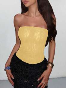 Apperloth A Élégant top tubulaire de type corset vintage en maille semi-transparente, sans bretelles, avec baleinage, laçage dans le dos, gaine du corps pour un look sexy, idéal pour les concerts country, les vacances d'été