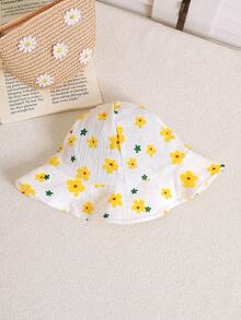 2pcs Set Cute Baby Girls Summer Ditsy Floral Romper + Hat - Yellow - View 8