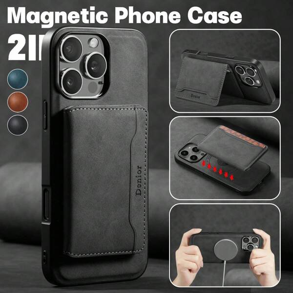 Denior Funda de teléfono magnética compatible con iPhone 16 Pro con tarjeta extraíble, modelo de moda unisex compatible con iPhone 15/14/13/12 Pro Max, con soporte magnético para carro, cubierta protectora