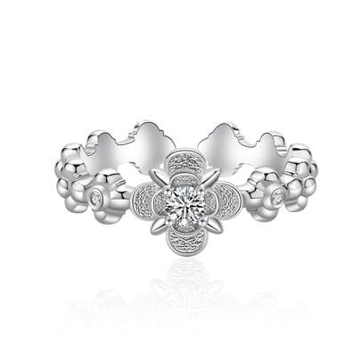 1pc Exquisite Four-Leaf Moissanite Ring For Women, Center Stone 0.1 Carat D Color VVS Clarity Moissanite, 925 Sterling Silver Adjustable Engagement Wedding Band, Size 5-9