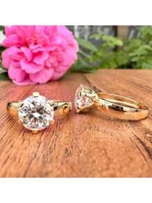 1 pièce Bague ronde élégante et luxueuse, bague de fiançailles, bague de mariage à six griffes, cadeau d'anniversaire pour les femmes, pour toutes les occasions (sans boîte)
