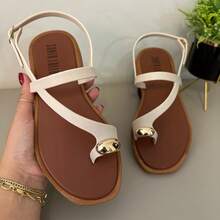 Women's Flat Sandals With Comfortable Elegant Flip Flops - 棕米色 - 查看 3
