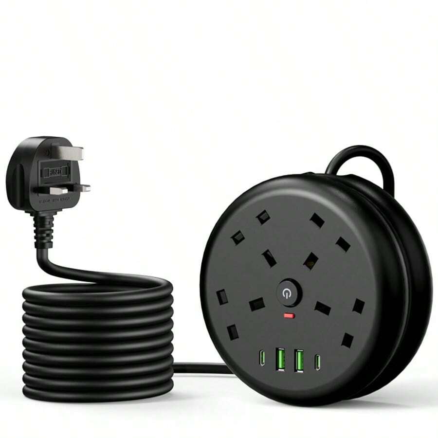 BoLick New Multifunctional Power Board/Power Socket/Strip Plug, Equipped With 4 Power Sockets, Matched With (2 USB-A) (2 TYPE-C), 2m/6FT Power Cord/Automatic Short Circuit Protection Function/Suitable For Home, Office, Kitchen, Garage, Outdoor. - UK Plug(220-240V) - View 1
