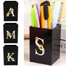 Praktischer acrylischer Stifthalter, Stiftbecher, minimalistischer Stiftehalter mit Namensschrift-Muster, multifunktionaler Schreibtischorganizer, Make-up Pinsel Aufbewahrung, stabile Bürozubehör, modernes Design, Studiendekoration