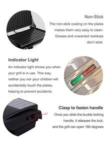 SCISHARE 1 件 27.7x22.3x9.3cm 三合一帕尼尼机、三明治机、电烤架、1000W、180° 可打开 23x14.5cm 烤盘、双面烹饪、均匀加热、不粘涂层、冷触手柄、易于存放、黑色 - 早餐和家庭烧烤的理想选择 - 查看 7