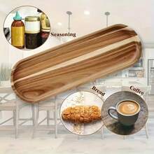 天然相思木木制托盘，适用于餐点、奶酪板、寿司、甜点、婚礼、派对、厨房装饰托盘、多功能小吃托盘，适合感恩节、圣诞节、母亲节和其他节日派对使用 - 咖啡棕 - 查看 2