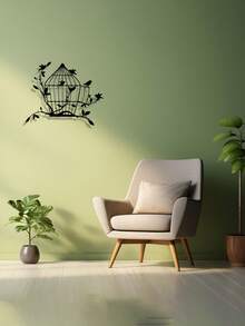 1pc Lồng chim kim loại nghệ thuật treo tường hình bóng trang trí nhà phòng ngủ tường, vườn ngoài trời sắt thủ công treo đồ trang trí, trang trí nhà, trang trí phòng, trang trí tường - màu đen - Xem 6