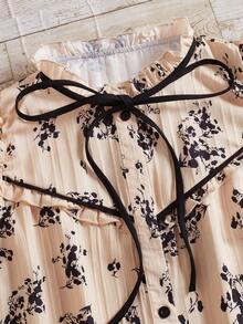 女士时尚花卉印花系带荷叶边背心