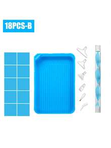 Juego de pintura de diamantes azul 5D - Juego de manualidades DIY completo, equipado con herramientas multifuncionales, cajas de bordado, bolígrafos ajustables, accesorios de precisión y soluciones de almacenamiento, materiales de plástico que incluyen bolígrafos de punta de diamante, pinzas, pegamento y bandejas de plástico, adecuado para regalo de vacaciones DIY para adultos - Azul - Ver 4