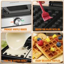 Aigostar Deep Fill Waffle Machine With Adjustable Temperature Control, 1600W Fast Cooking Waffle Maker, Non-Stick Plates, Belgian & American Waffles - Savory - UK Plug(220-240V) - View 8