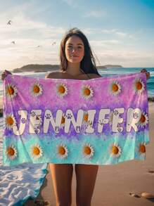 1pc Customized Beach Towel, Quick-Dry Swimming Towel, Soft Beach Towel, Fashionable Pool Towel, Customized Name, Strawberry, Watermelon, Floral, Cute, Fun, Beautiful Yoga Mat, Beach Accessories, Perfect Mothers Day, Birthday, Children's Day, Father's Day, Graduation, Wedding, Housewarming Gift, Bathroom, Living Room, Bedroom, Home