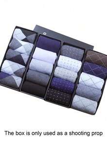 10 Pairs Men's Geometric Pattern Knitted Business Casual Mid-Calf Socks, Random Color (No Gift Box), Fall - Multicolor - View 2