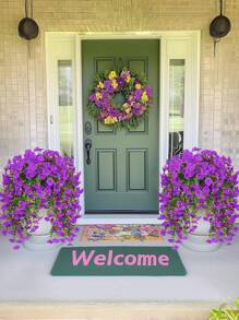 6 Stücke leuchtend lila Prunkwinde hängende Blumen, mit üppigen Eukalyptusblättern - UV-beständig, realistische Außendekoration, geeignet für Innenhöfe, Gärten, Häuser und Büros - perfekt für Hochzeiten, Jahrestage, Ostern, Valentinstag, Erntedankfest, Gartendekoration