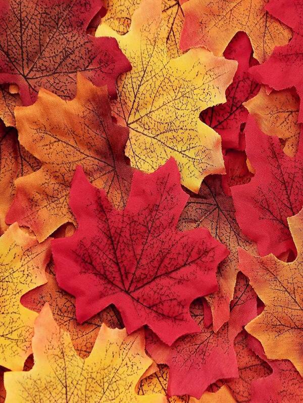 200pcs Artificial Mixed Autumn Fall Maple Leaves, Suitable For Weddings, Events, Scrapbooking & Thanksgiving Decor, Assorted Colors Random