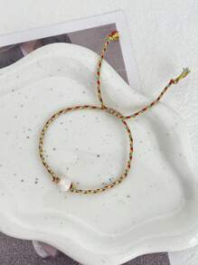 1 pieza Pulsera trenzada con perla de agua dulce irregular, elegante y sencilla, de estilo bohemio, para mujer, hermana, pareja, regalo de graduación, adecuada para uso diario, deportes, commute, citas, fiestas, vacaciones de verano en la playa