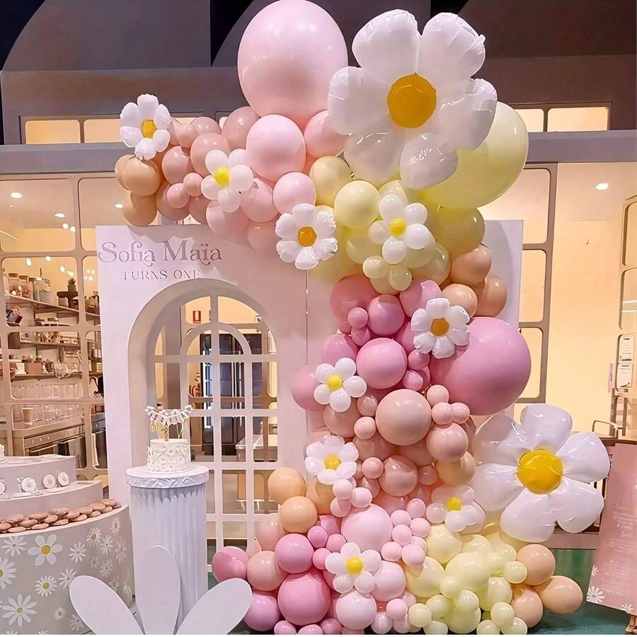 113 件生日气球套装 - 包括雏菊气球、波西米亚风格气球（淡粉色、红色、黄色、橙色）、花气球，非常适合迎婴派对、周年纪念、迎婴派对、婚礼、订婚、生日、儿童生日派对 - 混合色 - 查看 1