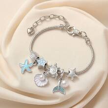 1 件海洋风格项链，带鱼尾、贝壳、海龟、海星、珍珠美人鱼尾巴、可调节铜手链，适合女性、海滩派对、度假和日常佩戴，馈赠佳品