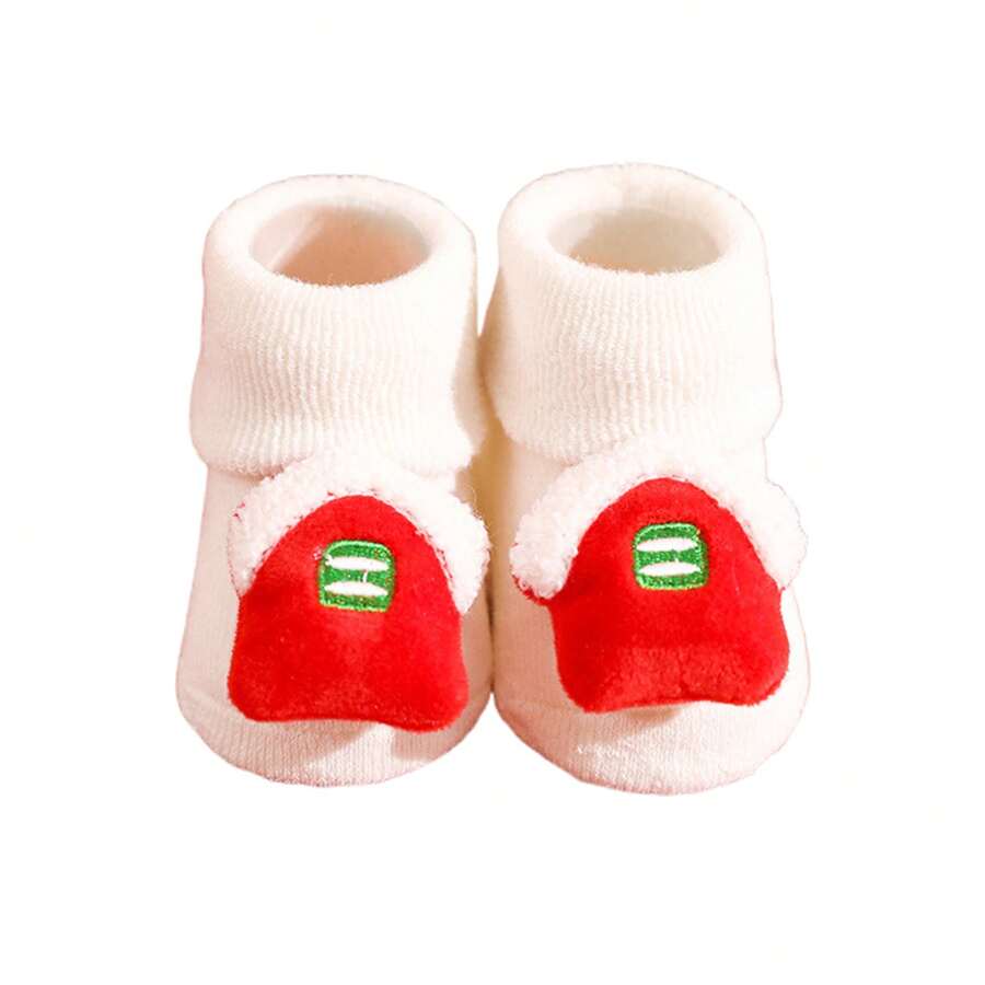 Calcetines navideños para bebés en edad preescolar, calcetines gruesos de algodón, calcetines de invierno antideslizantes con cuello redondo y dibujos animados en 3D para hombres y mujeres - Casa de Navidad - Ver 1