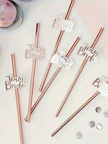 12pcs Rose Gold Foil Paper Straws - Suitable For Bachelorette Party, Wedding Party, Kitchen, Kitchen Supplies, Christmas Gift, Tableware, Birthday Party, Wedding, Gender Reveal Party, Bridal Shower Decor, Party Supplies, School Supplies, Halloween, College Essentials, Kitchen Accessories - Multicolor - View 10
