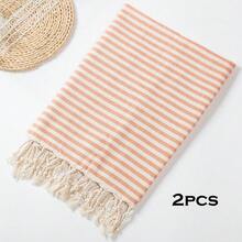 YEUZLI 1 件条纹土耳其浴巾 Fouta 速干 XXL 毛巾 100x180cm/39*71 英寸适用于水疗中心、海滩、泳池、健身房和浴室 - 橘色 - 查看 11