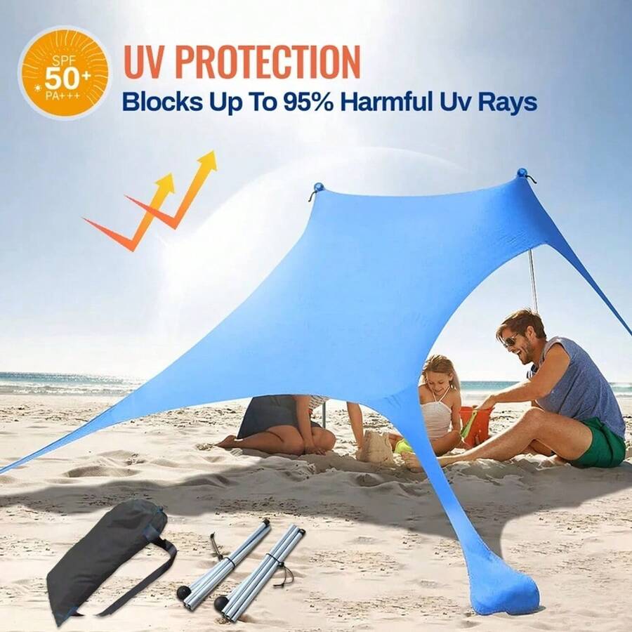 Beach Tent Canopy Sun Shade, UPF50+ Portable Beach Shade Tent, Beach Shade Canopy With Sandbag