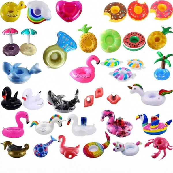 1pc Floating Cup, Inflatable Water Over Floating Beverage Cup Holder, Swimming Pool Inflatable Water Over Coaster, Pineapple Donut Shaped Floating Coaster, Inflatable Beverage Cup Swimming Pool Floating Bracket, Beach Essentials, Beach Accessories