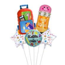 5pcs Back To School Theme Foil Balloons Set, Backpack & Stationery Shape Balloons For Back To School Decorations, Classroom & Campus Decor