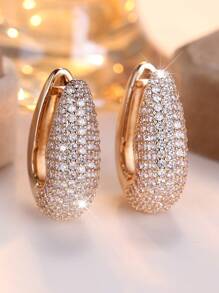 1 par de brincos de argola luxuosos com zircônia cúbica branca incrustada, banhados a ouro rosa - joias elegantes para casamentos, festas e uso diário