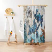 1pc/4pcs Sea Turtle, Sea Star, Seaweed, Coral Pattern Multifunctional Bathroom Waterproof Shower Curtain With 12pcs Hooks, Bathroom Non-Slip Mat, U-Shape Floor Mat And Toilet Lid Cover, Bathroom Set For All Scenarios Bathroom Accessories Back To School