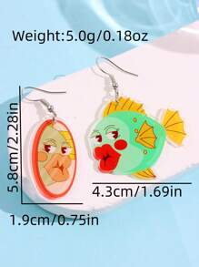 1 Pair Fashionable & Exquisite Creative Unique Exaggerated Whimsical Asymmetric Little Fish Acrylic Dangle Earrings For Women, Versatile For Everyday, Party, Holiday And Commute