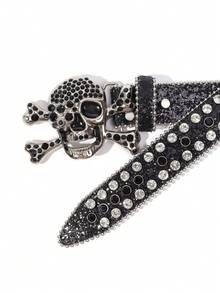 男士水鑽骷髏搭扣腰帶 - 銀色 - 查看 2