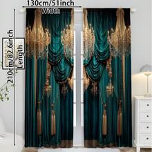 [2pcs Green Velvet Curtains] 2pcs Elegant Green Velvet Curtains, Modern All-Season Design, 100% Polyester, Light Filtering, With Rod Pockets, Easy Hanging, Suitable For Kitchen, Laundry Room, Bedroom, Study, Living Room