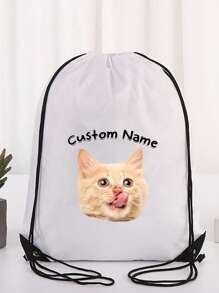 Customizable Pet Name And Photo Polyester Drawstring Bags, Personalized Logo/Text, Durable Multi-Purpose Backpacks For Weddings, Showers, Birthdays, Graduations, Holidays & More, Event Giveaway Bags | Bold Visual Appeal | Lightweight Backpack