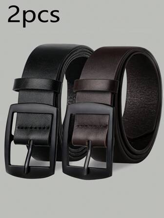 2pcs Men's Fashion Casual Luxurious Sun Buckle High-End Business Belt, Versatile Black Adjustable Belt Suitable For Casual, Work, Party, Vacation, Travel