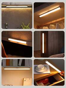 مصباح ليلي LED مزود بمستشعر حركة، أبيض/أبيض دافئ، مصباح LED قابل لإعادة الشحن عبر USB بقوة 5 فولت تحت الخزانة، إضاءة خزانة لاسلكية مغناطيسية مناسبة لخزانة الملابس والخزانة والسلالم وغرفة التخزين - أبيض - مشاهدة 8