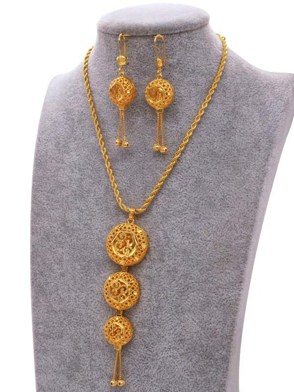 Conjunto de Joias Douradas Banhadas a Ouro de Dubai, Colar de Corda com Pingente, Conjunto de Brincos, para Mulheres, Jóias Africanas Francesas de Casamento, Presentes Nupciais