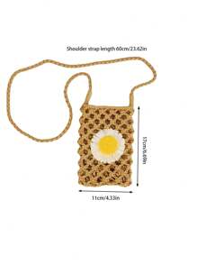 Korean Fashion Crossbody Bag, Mini Flower Decoration Straw Bag Wallet Shoulder Bag Mobile Phone Case Crossbody Bag Mobile Phone Bag, Clutch Mobile Phone Case Bag, Lightweight Modern Business Credit Card Id Card Cash Mobile Phone Wallet, Business Casual Teacher's Day Teacher Gift, Suitable For Work, Commuting, Travel, Holiday Vacation, Anniversary Birthday Valentine's Day Gift, Women's Gift