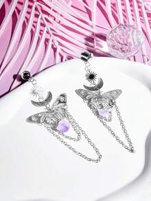DareSee 2pcs New Butterfly-Pendant Stainless Steel Chains Dangle Ear Plugs Tunnels Ear Gauges Stretcher Piercing Body Jewelry Music Fest Y2KFest Autumn Winter Gifts Music Fest - Butterfly - View 2