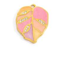 不锈钢 18K 镀金油滴花园心形甜美粉色珠宝制作吊坠套装，适合 DIY 项链、手链、耳环