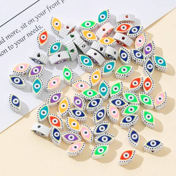 50pcs/100pcs Colorful Eye Shaped Beads, Suitable For Necklace, Bracelet Design And Decoration