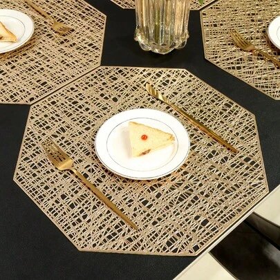 1pc Asymmetrical Metallic PVC Non-Slip Western Style Placemat, Suitable For Hotel, Restaurant, Party, Wedding Decoration, Home Dining Table Mat And Coaster