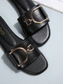 New Stylish Women Flat Sandals - Black - View 7