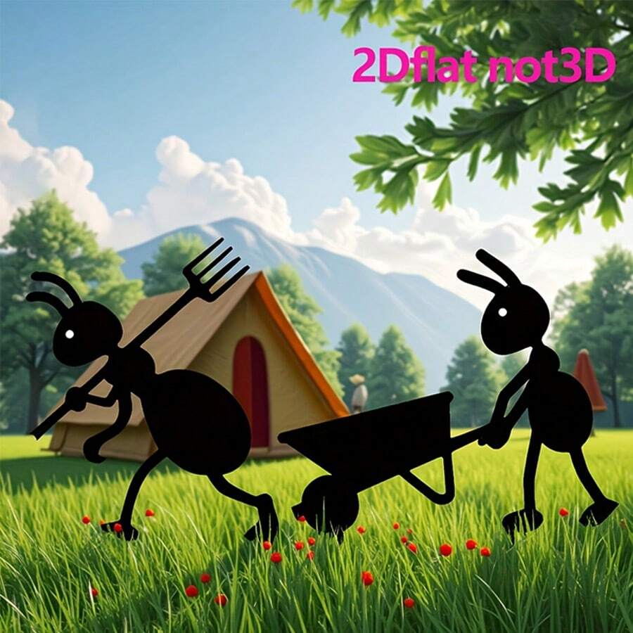 [2D Flat] 2 Pieces 2D Flat Garden Ant Decorations - Acrylic Material Animal Silhouette Garden Stakes For Outdoor, Halloween And Holiday Yard Decorations, Rustic Style, No Batteries Required, Great Garden Decor Gift For All Seasons